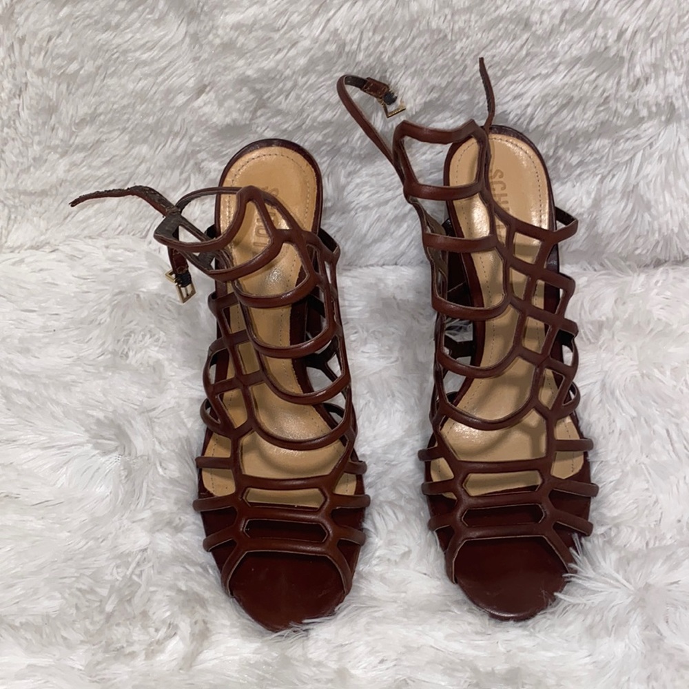 Schultz brown gladiator block heel sandals. Size 10